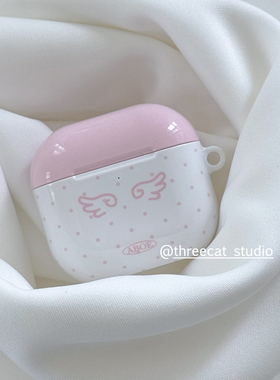 韩ins设计天使翅膀古早小波点pro3进口菲林耳机壳适用于苹果1/2/3/4代airpods pro2保护套airpods 4代硬亮