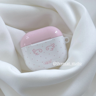 pro2保护套airpods 韩ins设计天使翅膀古早小波点pro3进口菲林耳机壳适用于苹果1 4代airpods 4代硬亮