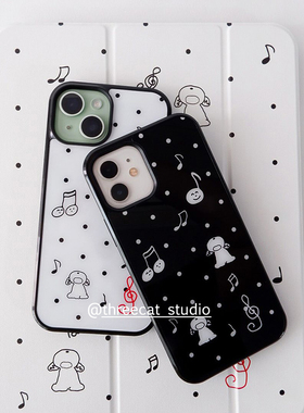韩系ins可爱笑脸音符波点欧尼博主同款手机壳适用于iphone17promax/16pro苹果15/14/13/12黑边11保护套Xsmax
