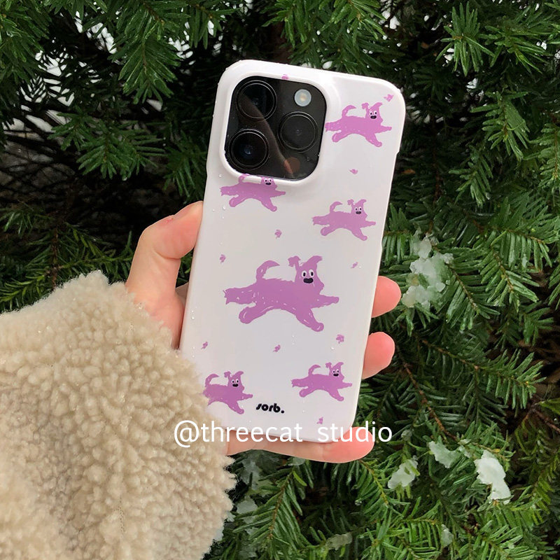 韩ins紫色可爱狗狗欧尼菲林壳适用于iphone17promax苹果16pro/15/14/13/12/11全包Xsmax手机保护套XR亮面