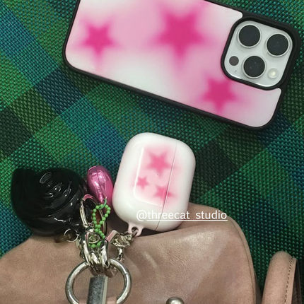 韩ins设计玫红艺术染晕五角星pro3进口4代菲林耳机壳适用于苹果1/2/3/4代airpods pro2保护套airpods 4代硬亮