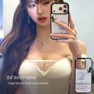 韩ins复古碎花天使恶魔宝宝张元英同款17手机壳适用iphone18promax/17pro/16苹果15/14/13/8plus保护套Xsmax