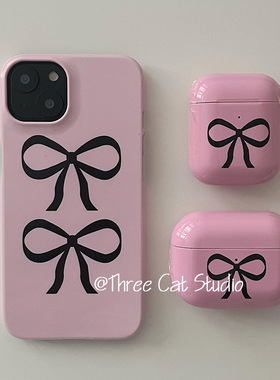 韩ins黑色蝴蝶结欧尼菲林壳适用于iphone17promax苹果16pro/15/14/13/12/11全包Xsmax手机保护套XR亮面