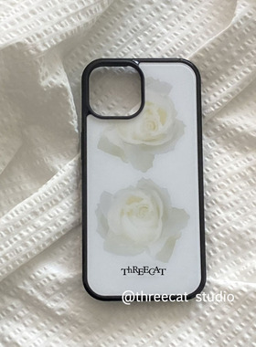 韩系ins气质白色玫瑰波点欧尼博主同款手机壳适用于iphone17promax/16pro苹果15/14/13/12黑边11保护套Xsmax