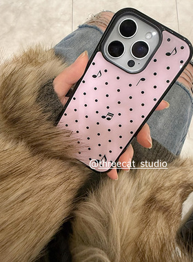 韩系ins甜美Y2K音乐符号波点博主同款手机壳适用于iphone17promax/16pro苹果15/14/13/12黑边11保护套Xsmax