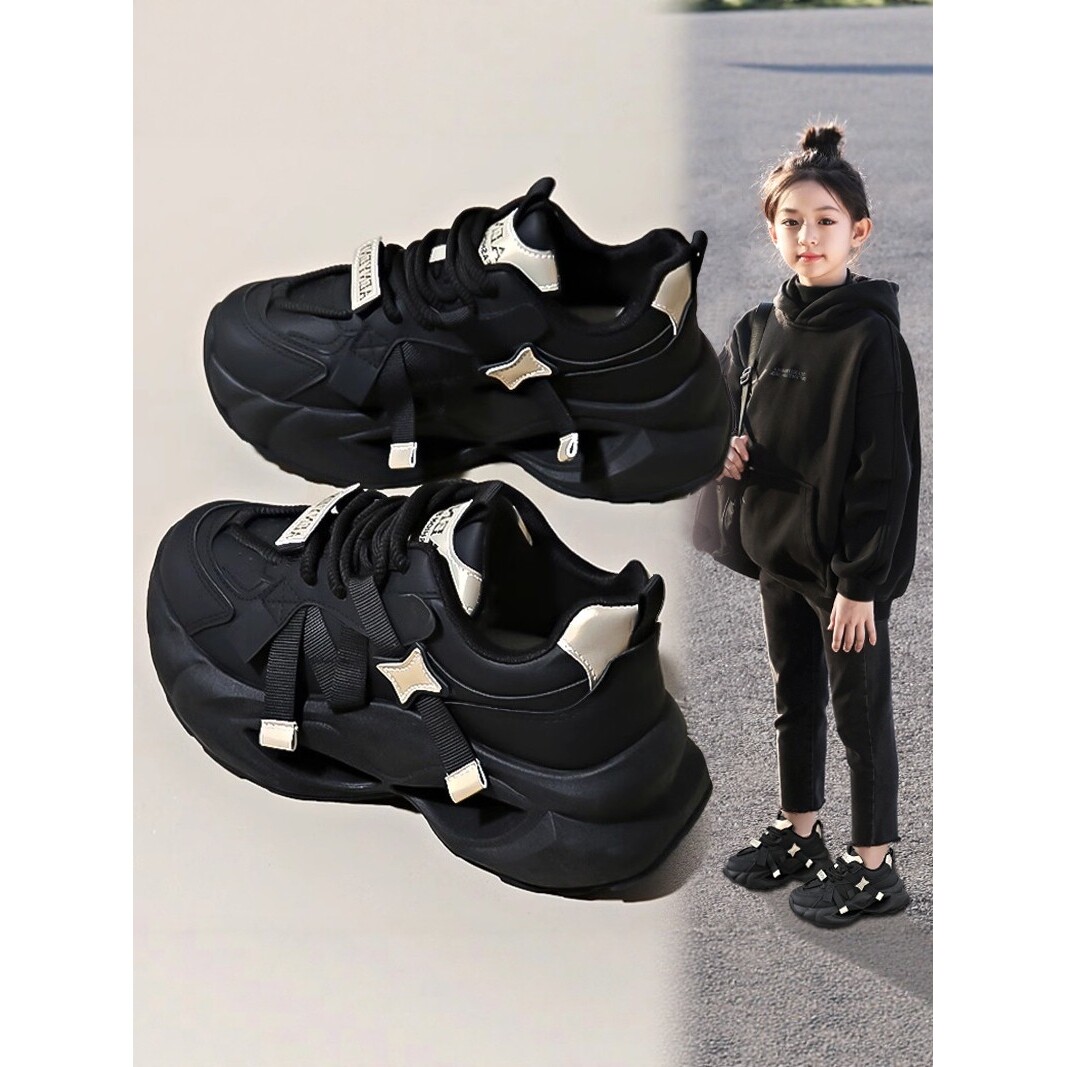 法国BADNUT女童运动鞋2025秋冬新款儿童加绒跑步鞋中大童老爹鞋