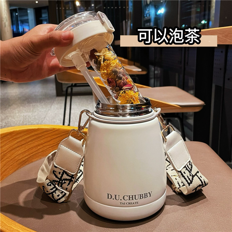 英国DHWA新款茶水分离大肚保温杯女士高颜值泡茶大容量耐高温水壶