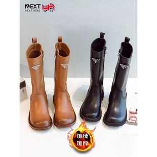 韩国Uamtor女童靴子2025秋冬新款儿童洋气公主鞋子休闲厚底长筒靴