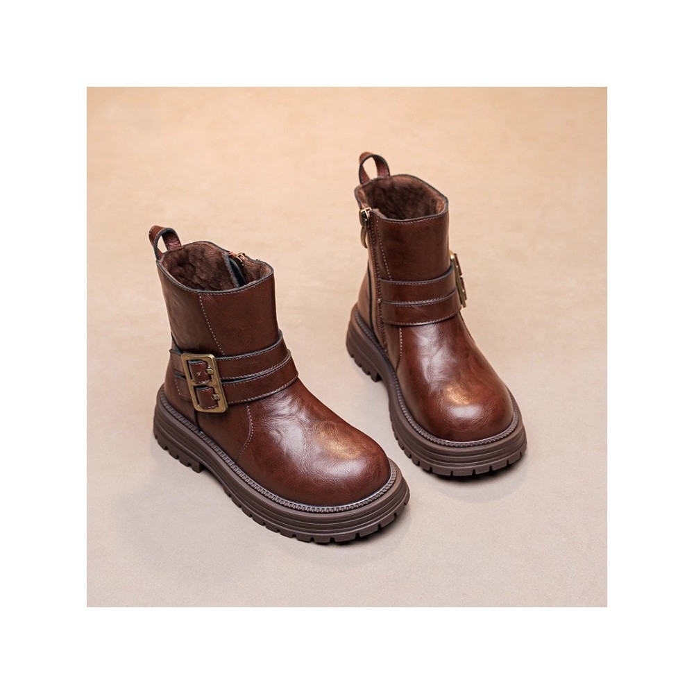 VTVK儿童马丁靴女童靴子2025秋冬加绒加厚中大童男童真皮二棉短靴