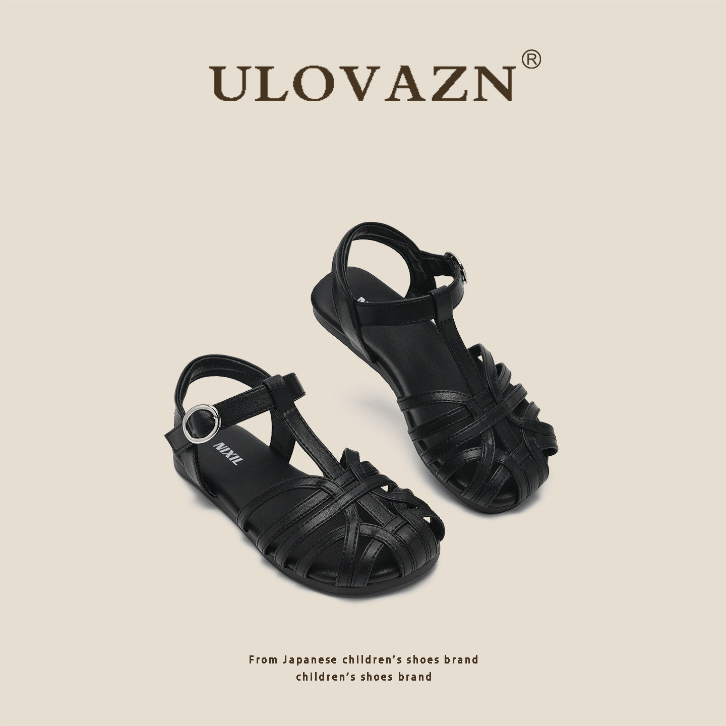 日本Ulovazn童鞋~夏季儿童凉鞋女宝宝镂空编织丁字软底包头鸟巢鞋