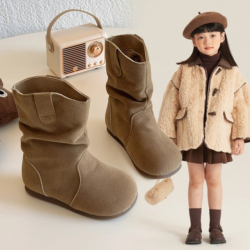 法国Uamtor女童靴子2026秋冬新款加绒百搭儿童靴堆堆靴洋气马丁靴