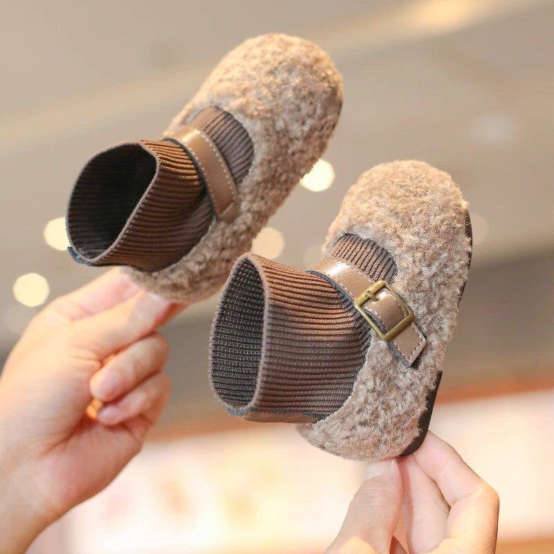 韩国Uamtor女童公主鞋冬季新款宝宝袜靴软底毛毛鞋婴儿加绒学步鞋