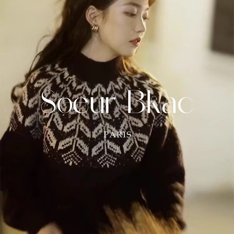 法国SOEUR BKAC法式复古风半高领费尔岛提花针织衫女秋冬毛衣上衣,女装/女士精品,大码内搭,淘宝优惠券,粉丝福利购,淘宝优惠卷