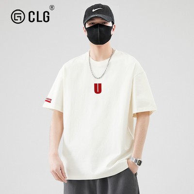 香港CLG潮牌短袖t恤男夏季新款重磅潮流冰丝薄款宽松休闲半袖体恤