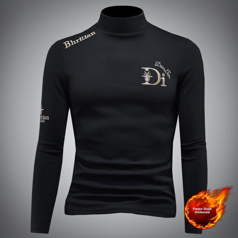 MAROLIO~上档次！半高领打底衫男秋冬莫代尔加绒保暖中领内搭长袖