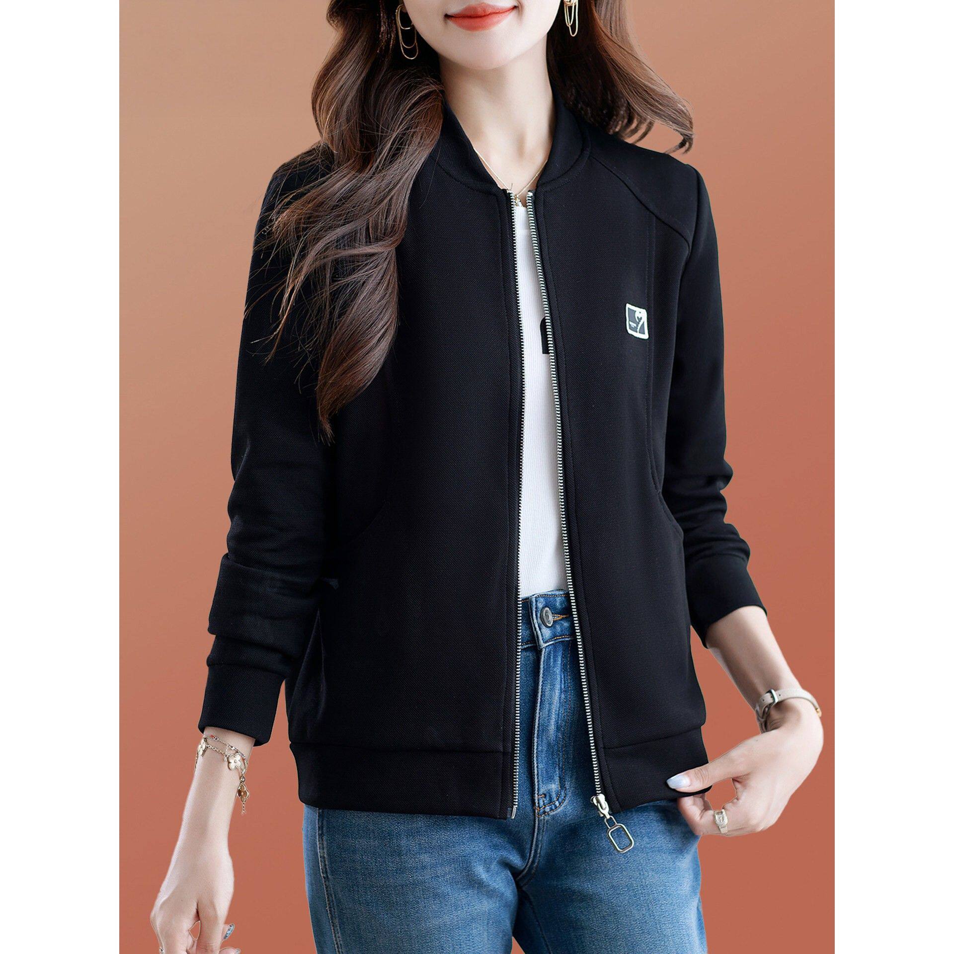 黑色棒球领休闲外套女2025春秋新款时尚洋气短款妈妈百搭减龄上衣
