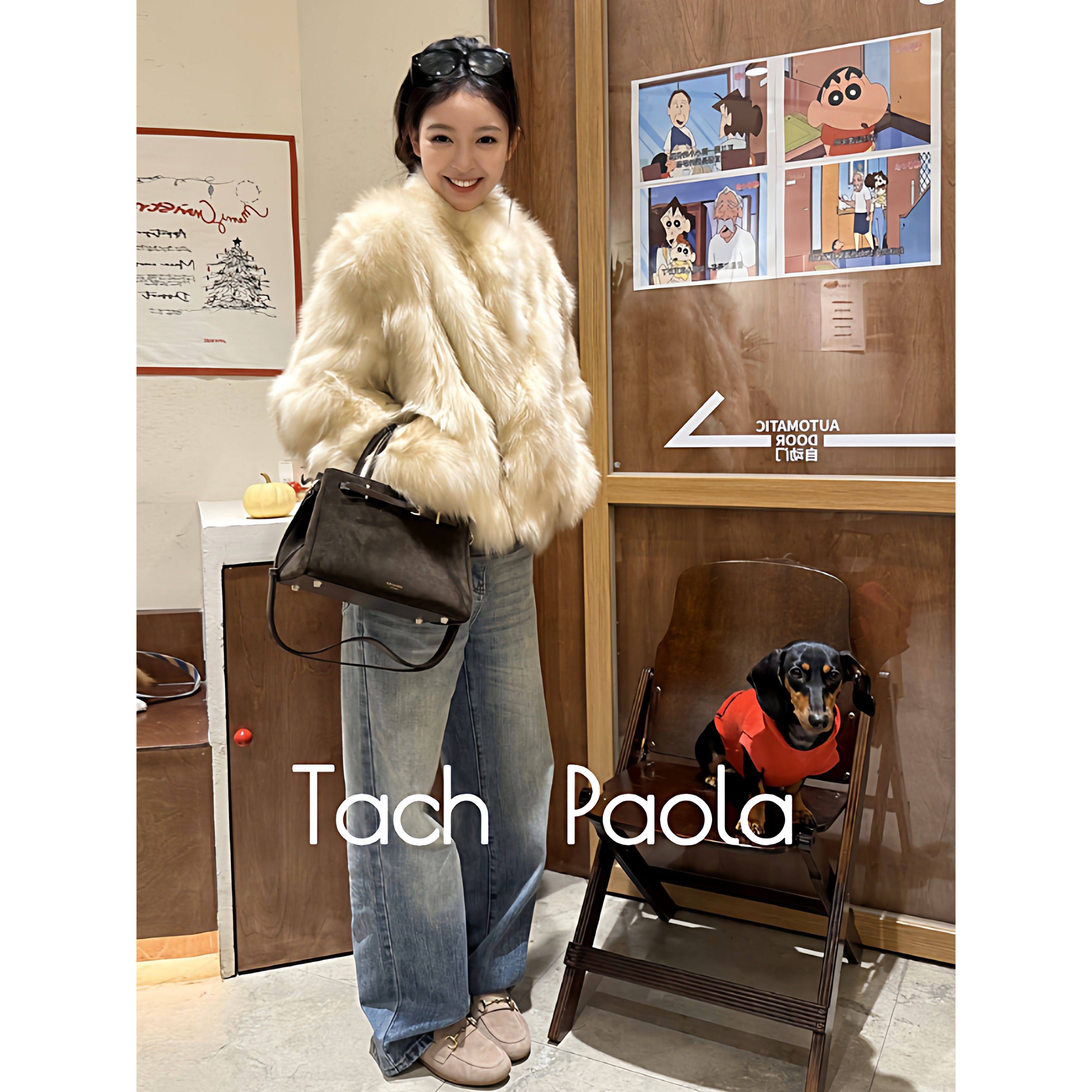Tach Paola法式狐狸毛环保皮草小香风外套冬宽松时尚毛毛大衣棉衣