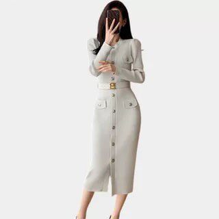 【巴黎秀场】一折 GBMAX国际大牌秋冬毛衣过膝小香风针织裙打底