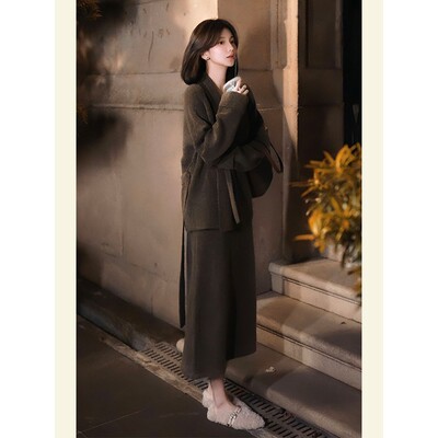 FAshi 2025年新款秋冬装韩版气质高级感冷淡风宽松毛衣连衣裙套装