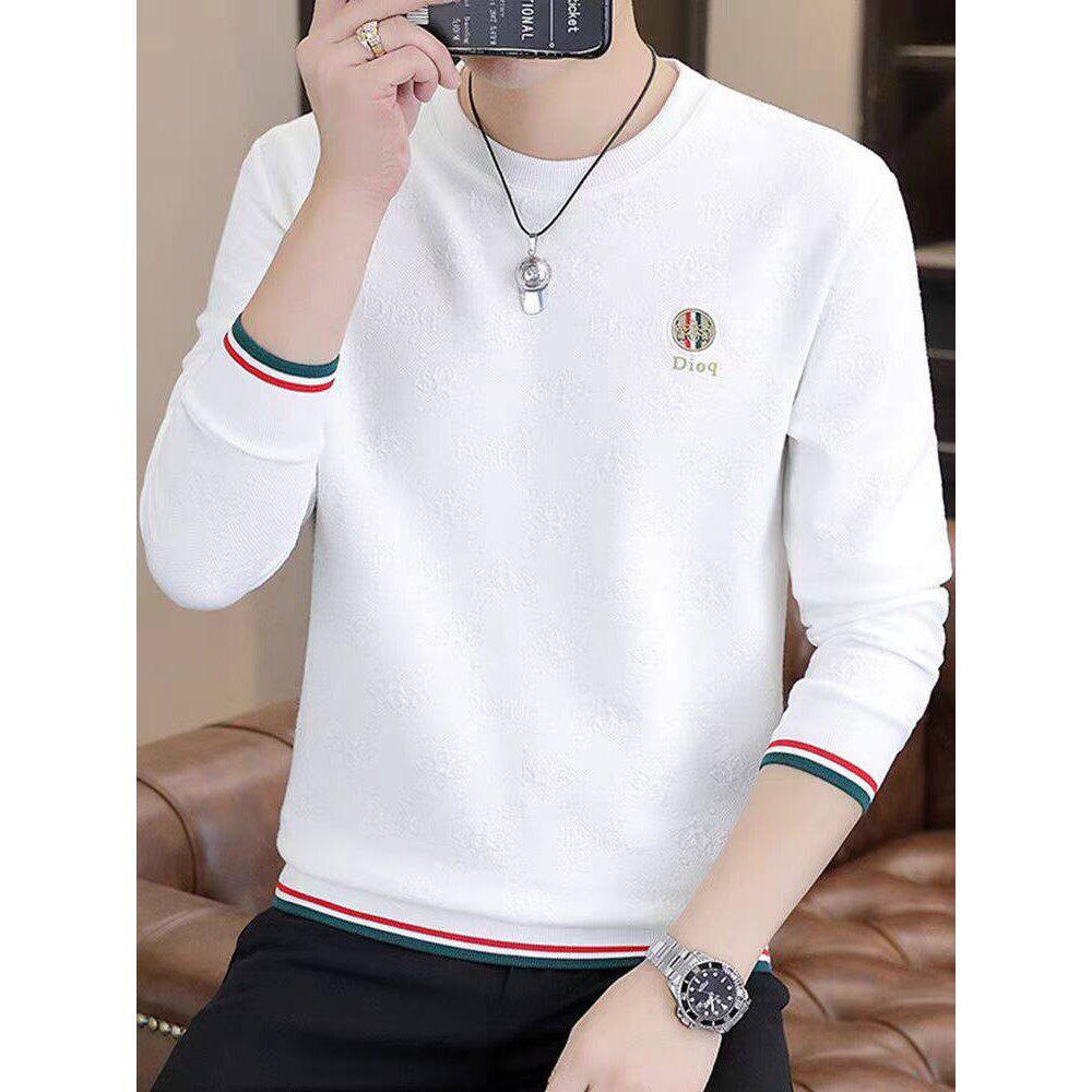 品牌男士卫衣冬季加绒高端修身白色打底衫休闲百搭圆领长袖t恤潮