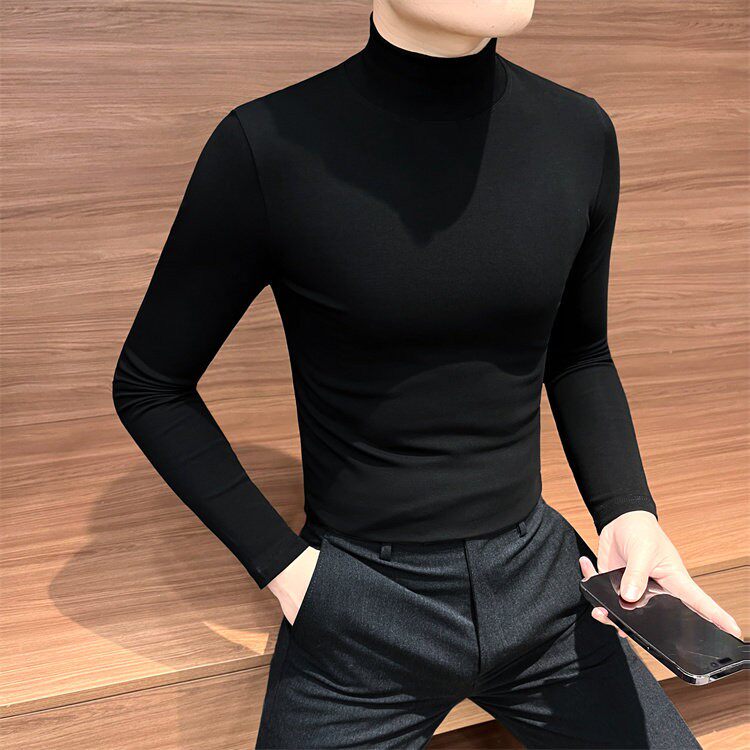 半高领打底衫男秋冬季2025新款修身保暖内搭上衣加绒加厚长袖T恤