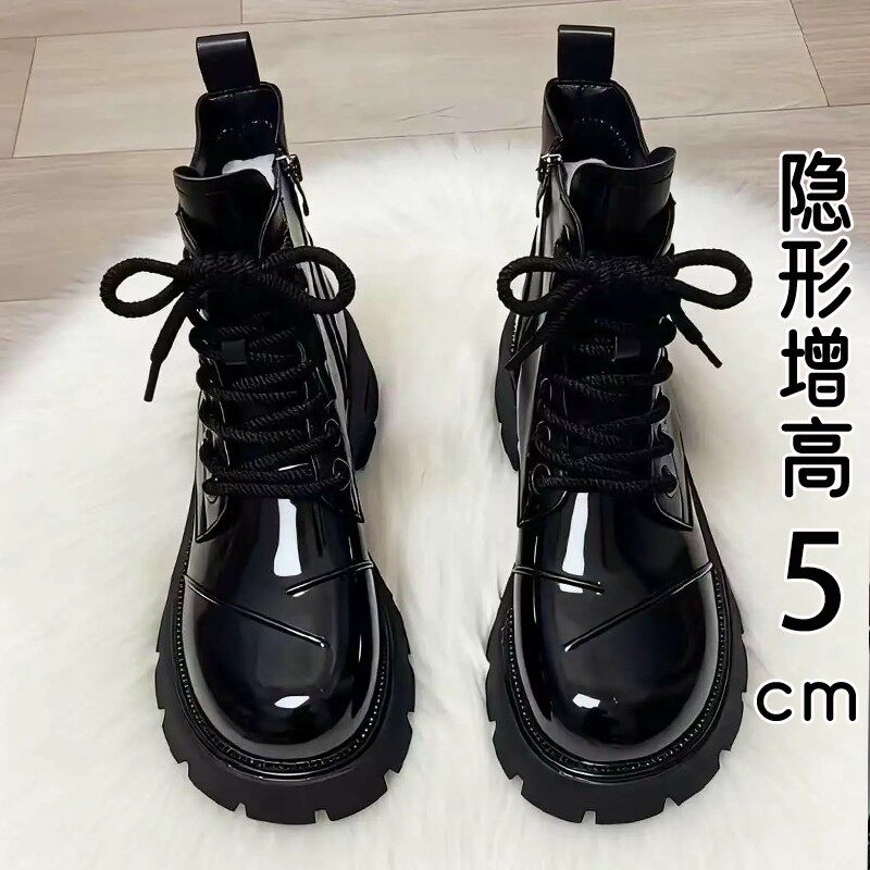 香港真皮厚底增高马丁靴女秋冬2026新款黑色软底不累脚加绒短靴子