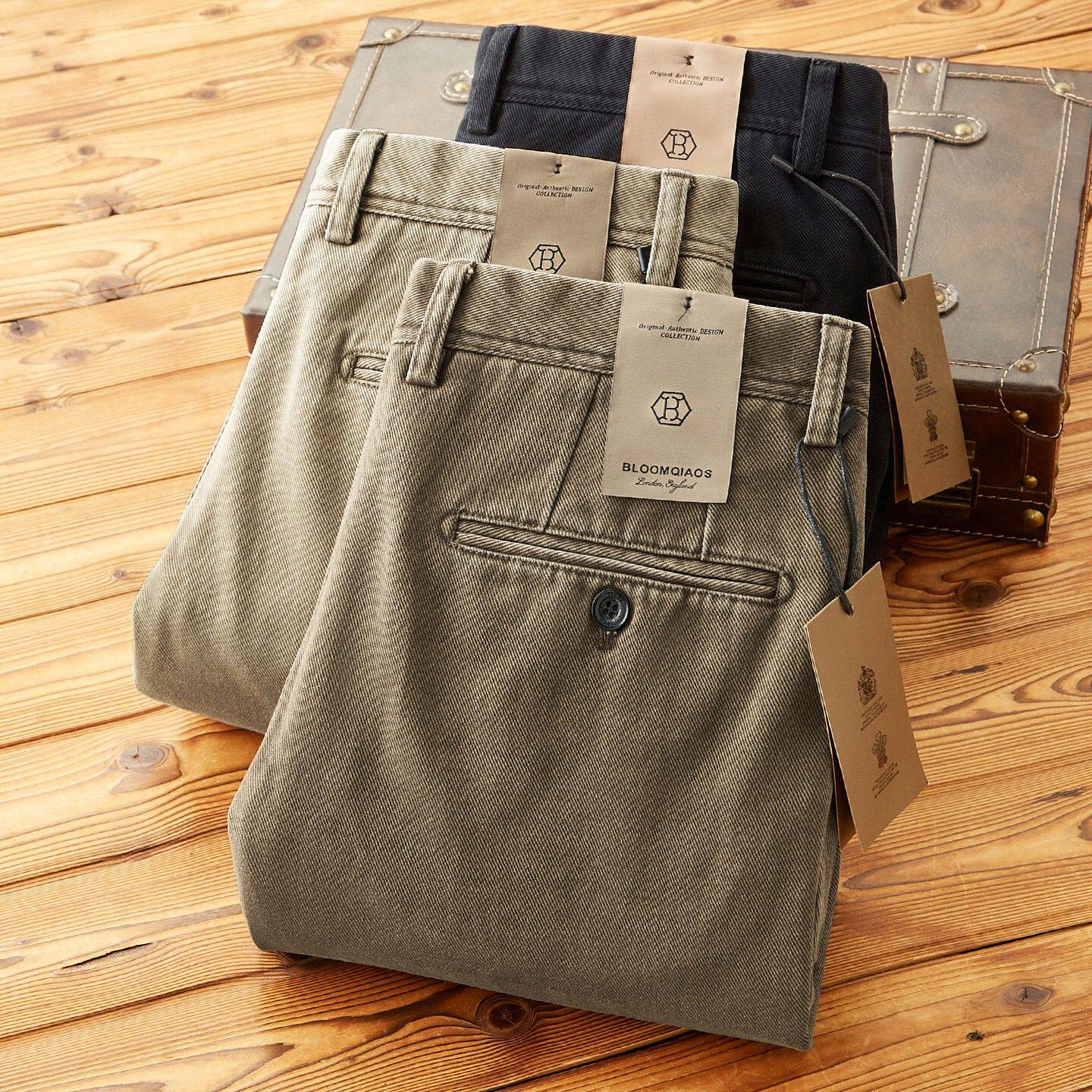 2025新高端精梳棉纯棉复古砂洗重磅长裤子秋冬季宽松直筒休闲裤男