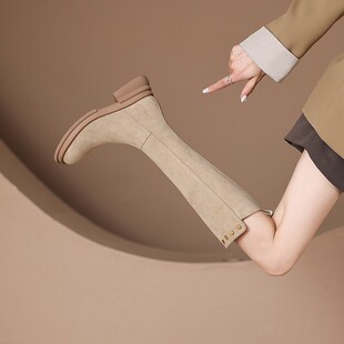 意大利Corso Venezia厚底长筒靴子女秋冬2025年真皮磨砂骑行靴