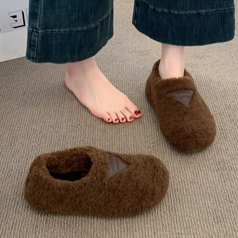 英国厚底勃肯毛毛拖鞋女2025新款秋冬加绒雪地靴复古一脚蹬豆豆鞋