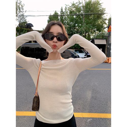 DORACTR 扬子纱！人字纹羊毛针织衫女早秋气质打底衫内搭外穿上衣