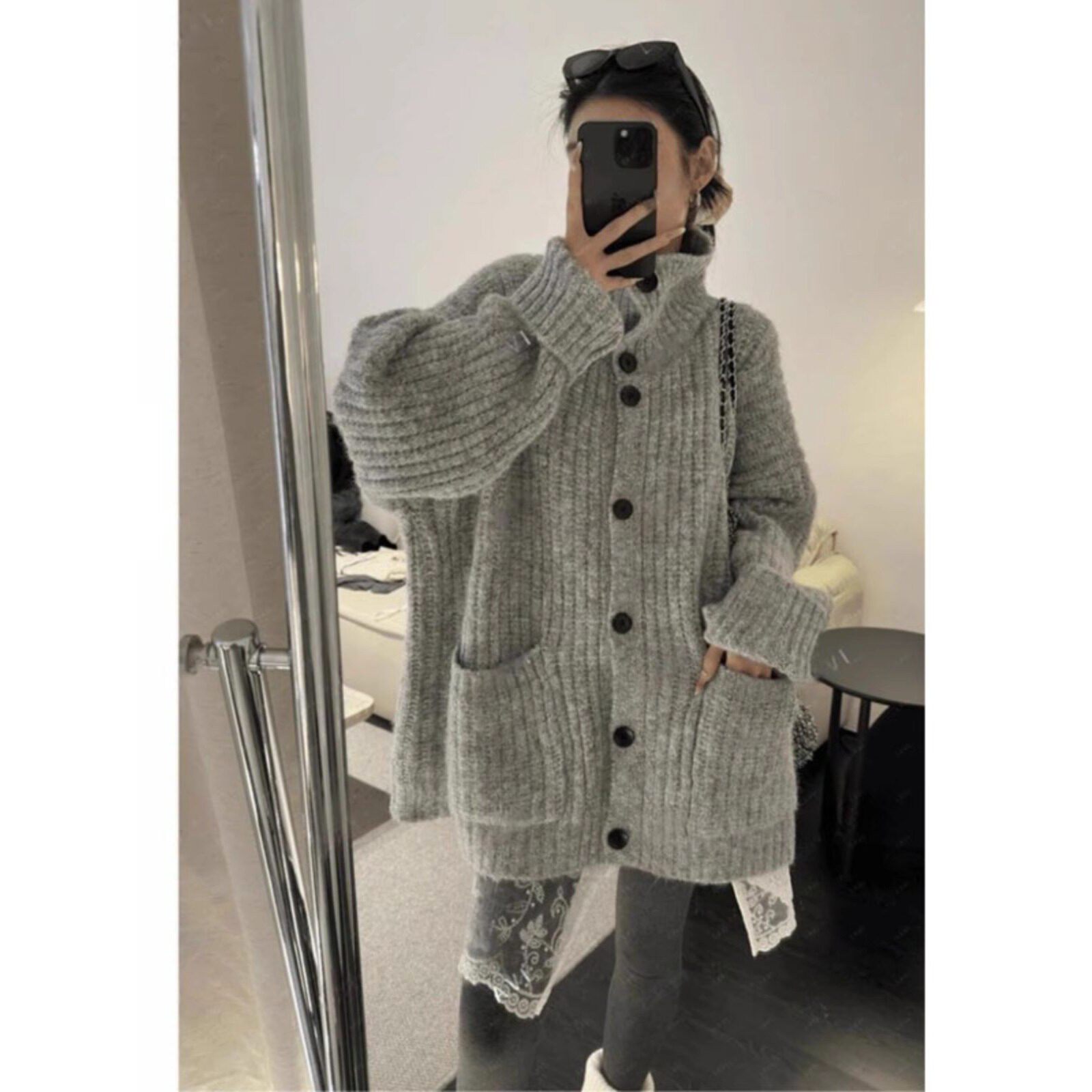 法国Rixo Kelly高领毛衣开衫外套宽松慵懒风高级感厚中长款针织衫