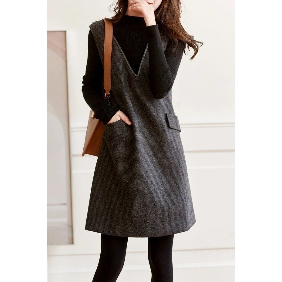 柜台正品Armloas 2024秋冬女性修身Look灰色羊毛无袖背心连衣裙