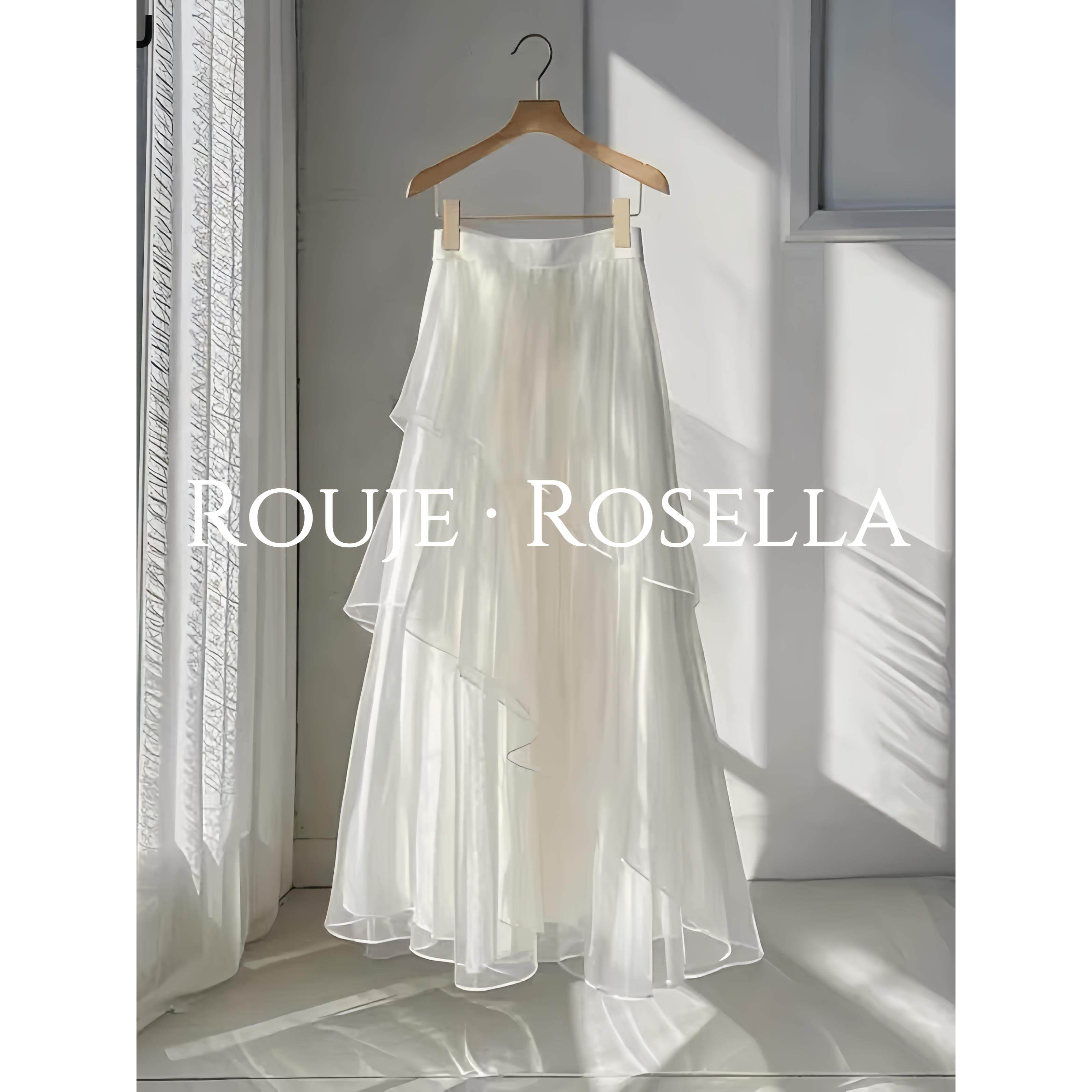 法国Rouje Rosella法式白色网纱半身裙女夏独特设计超仙A字长裙
