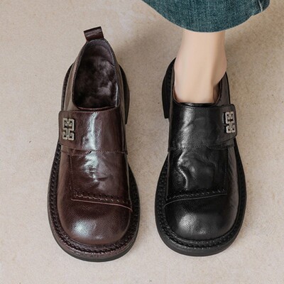 【意大利】René Vanvilla飒美高阶?粗跟4cm 小羊皮魔术贴小皮鞋