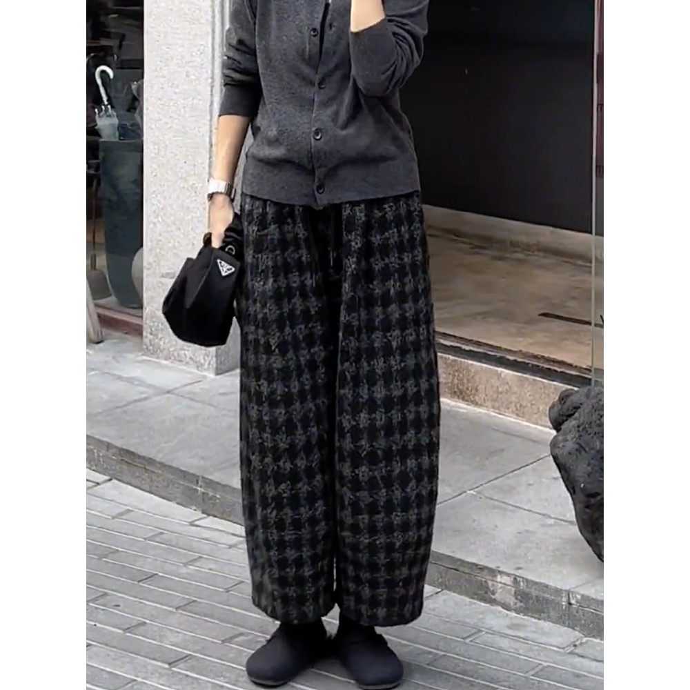 秋季新款潮流独特毛呢格子休闲裤韩系时尚简约百搭日常慵懒阔腿裤,女装/女士精品,大码裤装,淘宝优惠券,粉丝福利购,淘宝优惠卷