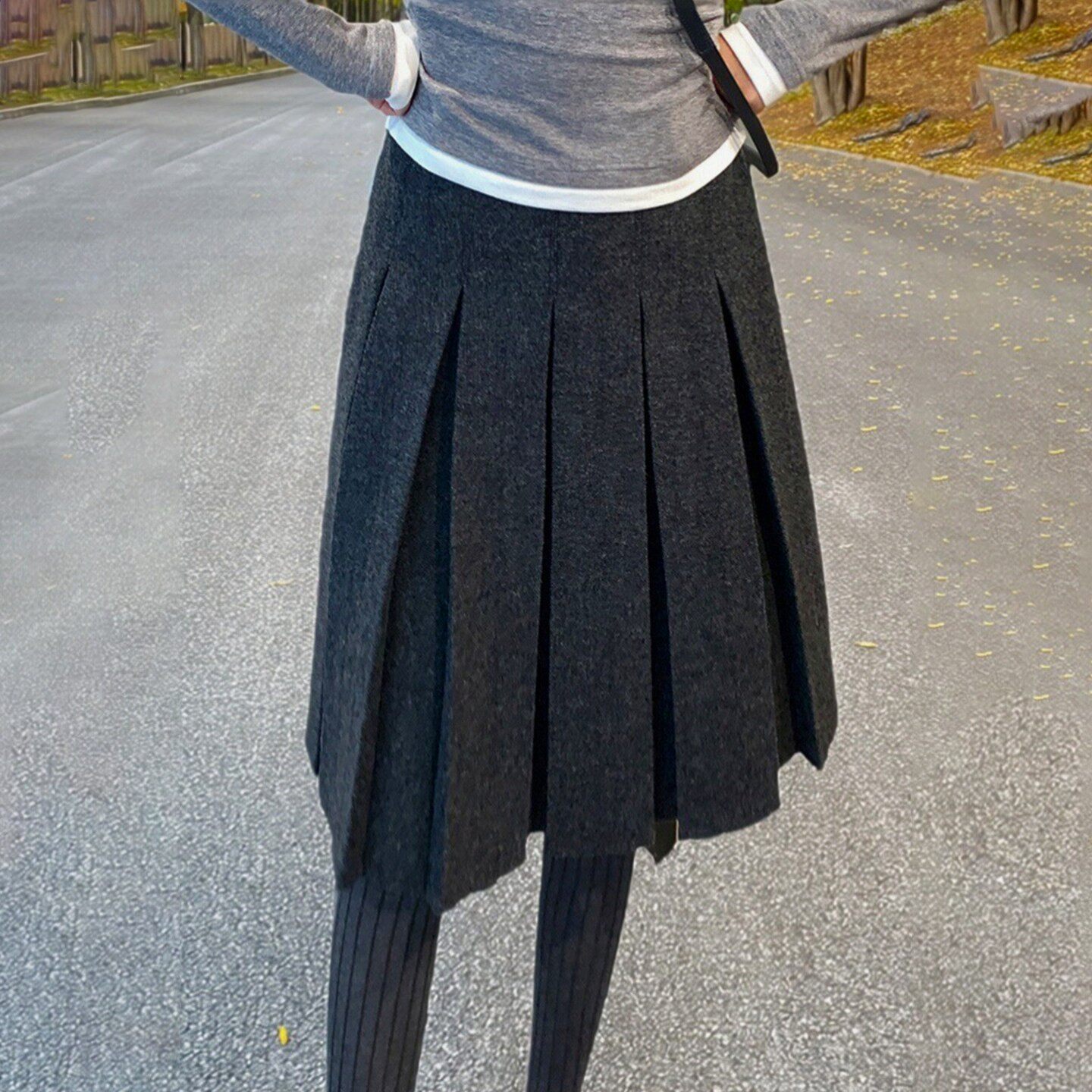 DORACTR miu系灰色百褶半身裙女装2025新款秋冬格雷系穿搭A字中裙