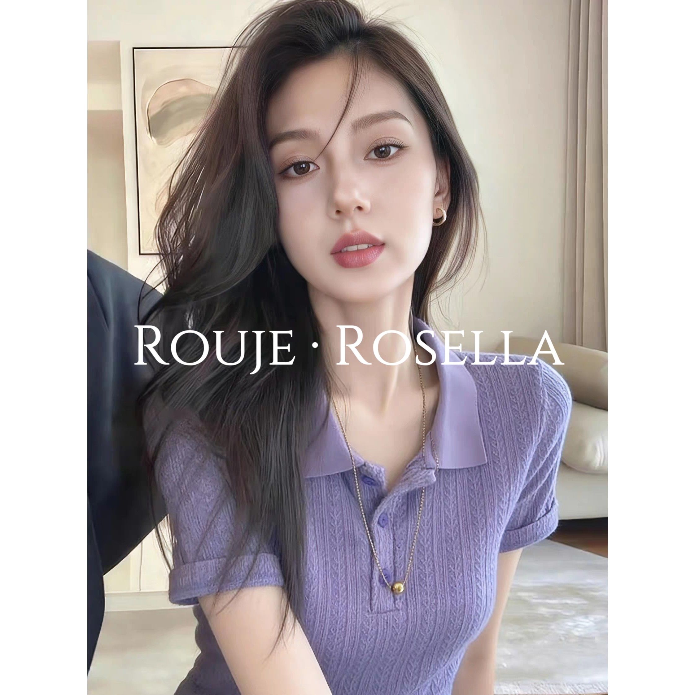 法国Rouje Rosella私藏挚爱紫色polo领针织短袖女夏巨好看上衣