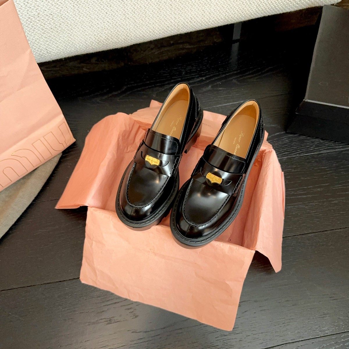 Superqueen 贵气小金币厚底乐福鞋女~圆头粗跟单鞋英伦风小皮鞋,女鞋,乐福鞋（豆豆鞋）,淘宝优惠券,粉丝福利购,淘宝优惠卷