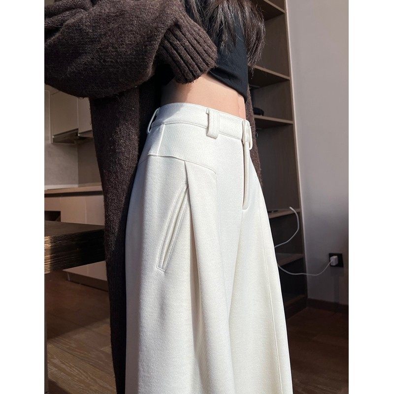 Claudie Home白色羊毛阔腿裤女2025秋冬款高腰垂感休闲直筒香蕉裤,女装/女士精品,大码裤装,淘宝优惠券,粉丝福利购,淘宝优惠卷