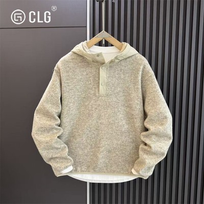 香港CLG潮牌美式复古拼接连帽套头卫衣秋冬保暖休闲百搭宽松连帽