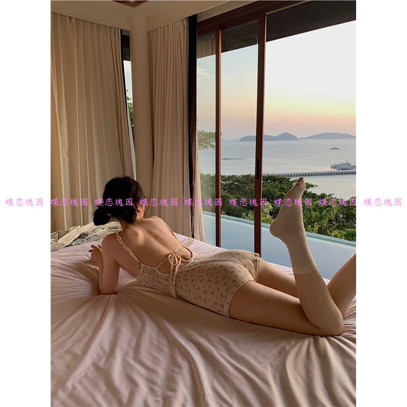 做你的猫少女性感夏季睡衣小碎花连体衣带胸垫纯欲吊带修身家居服