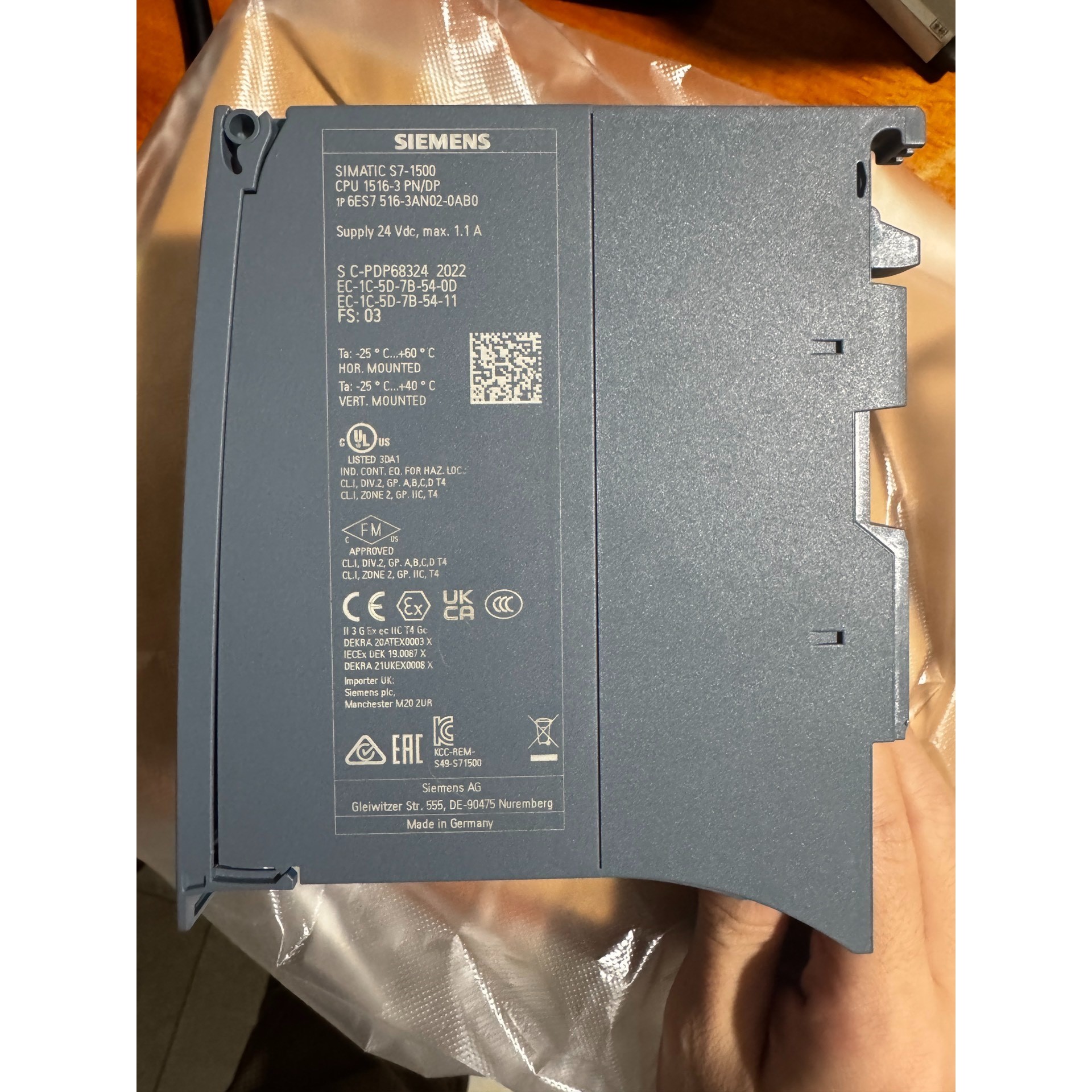 S7-1500PLC模块,型号6ES7+516-3AN