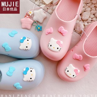 洞洞 日本精工MUJIEHD6298A06蝴蝶结可爱猫猫户外防水半包Eva拖鞋