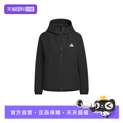 【自营】adidas阿迪达斯黑色连帽户外训练服外套女梭织夹克KC0054
