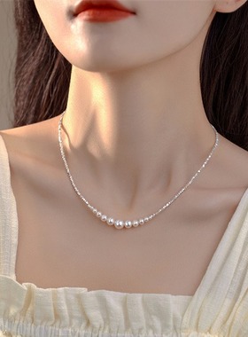 碎银子项链 女生轻奢小众感施家珍珠微笑锁骨链礼物