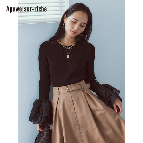 Apuweiser-riche喇叭袖针织上衣