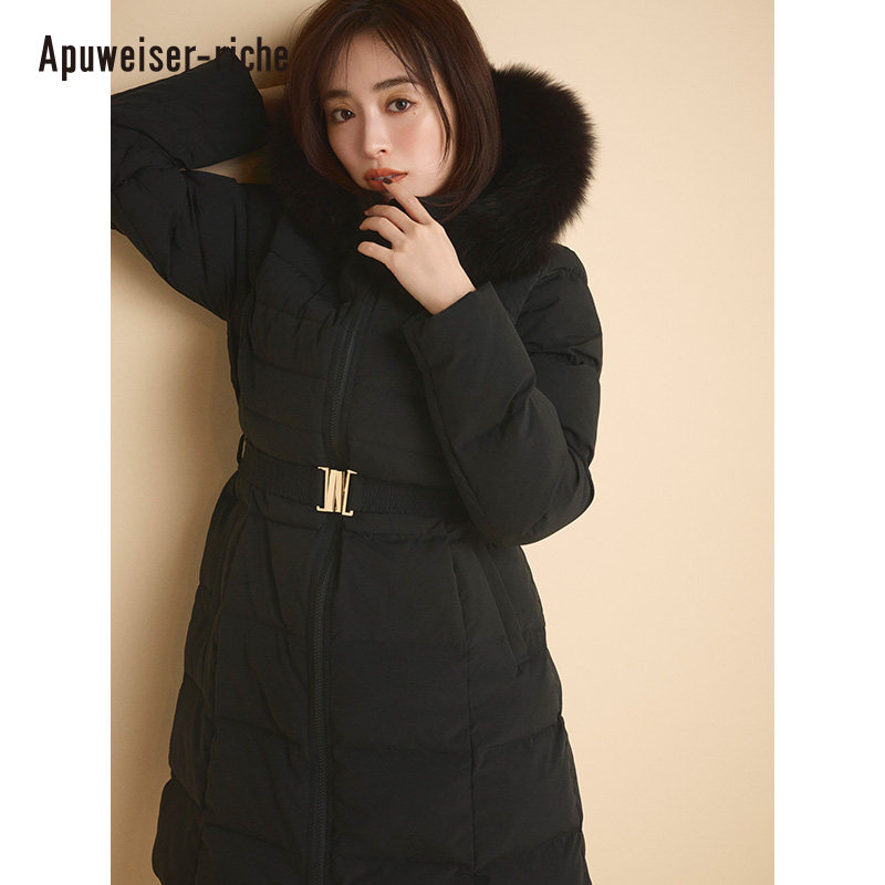 Apuweiser-riche24冬季新品 中长款可拆卸毛领外套 24423650,女装/女士精品,棉衣/棉服,淘宝优惠券,粉丝福利购,淘宝优惠卷