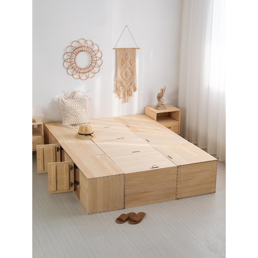 江西木箱储物箱收纳箱可坐凳多功能实木箱子拼床榻榻米盒子储物床