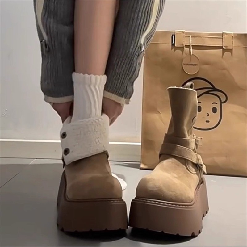 法国Uamtor美拉德厚底大头雪地靴2025秋冬新款加绒短靴马丁靴