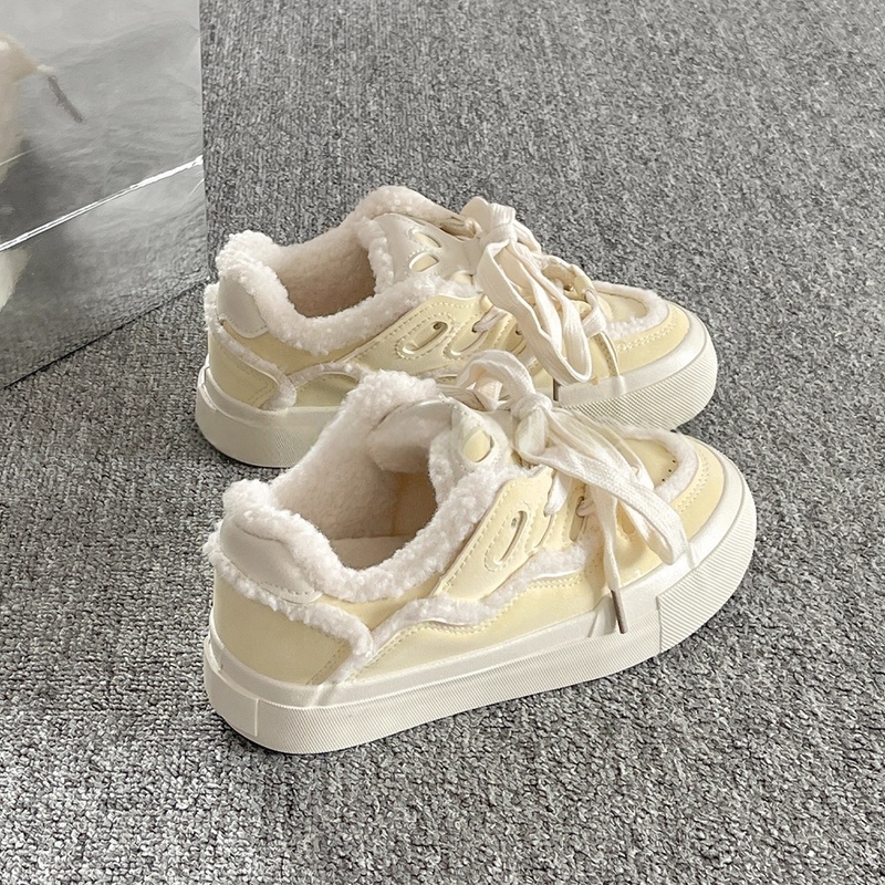 英国DHWA加绒板鞋女2025秋冬新款时尚百搭厚底小白鞋面包鞋二棉鞋